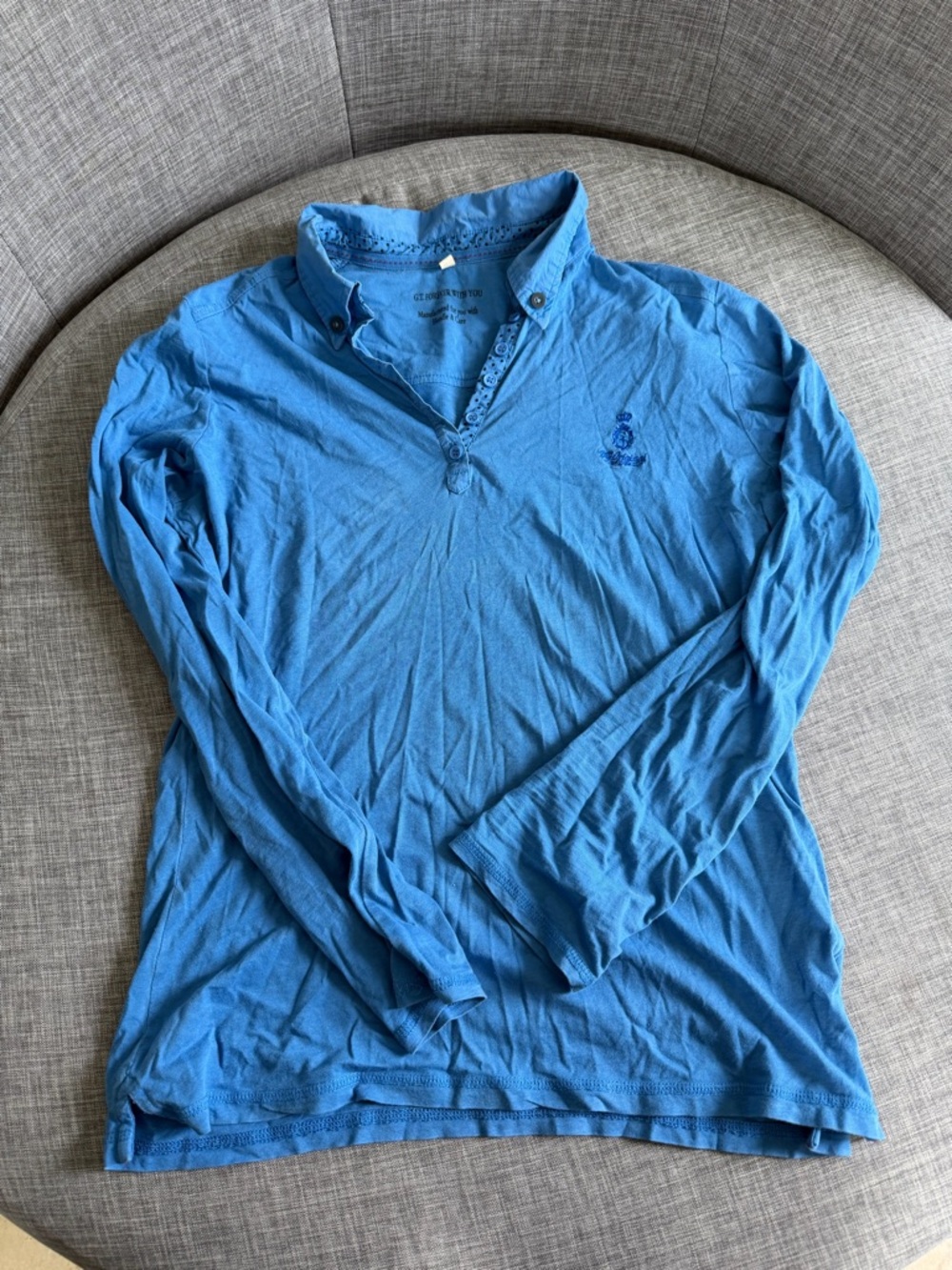 Blue Women's Long-Sleeve Polo Blouse